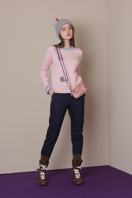 童趣波點彩條純羊毛上衣