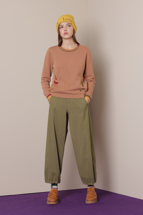 異材拼接寬筒褲