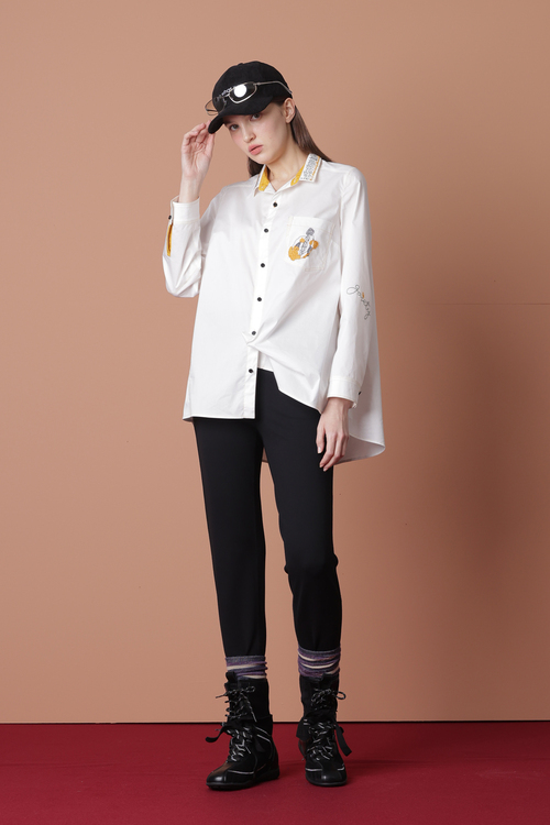 玩味刺繡中長襯衫