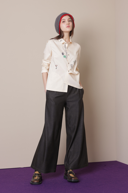 防皺垂墜闊腿褲