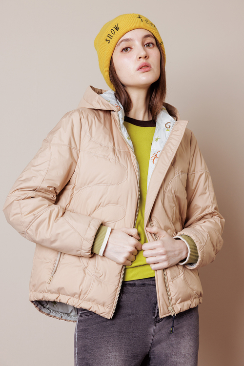 手繪線條壓紋羽絨連帽外套