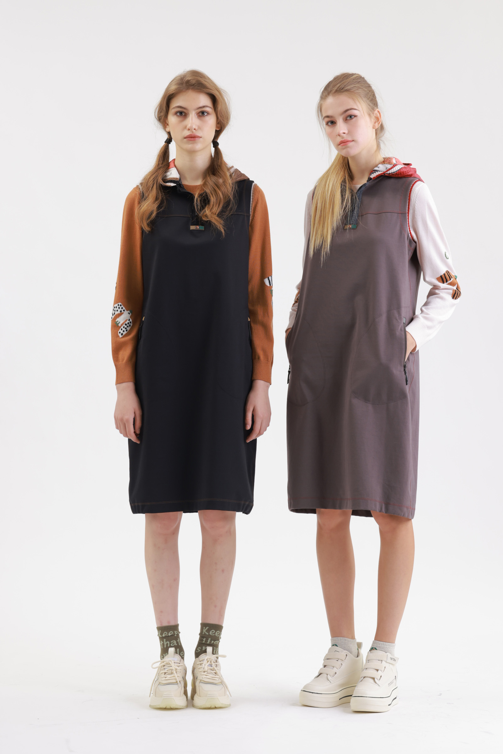 簡約修身戴帽洋裝